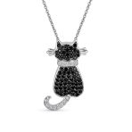 BFF Black Kitty Cat Pendant Necklace CZ Kitten Cat Lovers