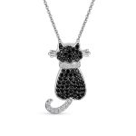 BFF Black Kitty Cat Pendant Necklace CZ Kitten Cat Lovers
