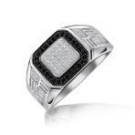 Men's Micro Pave Black Halo Square Two Tone CZ Statement Signet Ring .925 Sterling Silver - Image 5