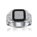 Men's Micro Pave Black Halo Square Two Tone CZ Statement Signet Ring .925 Sterling Silver - Image 8