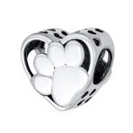 Black CZ Heart Paw Print Charm Bead for Pet Lovers - Image 2