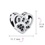 Black CZ Heart Paw Print Charm Bead for Pet Lovers - Image 4