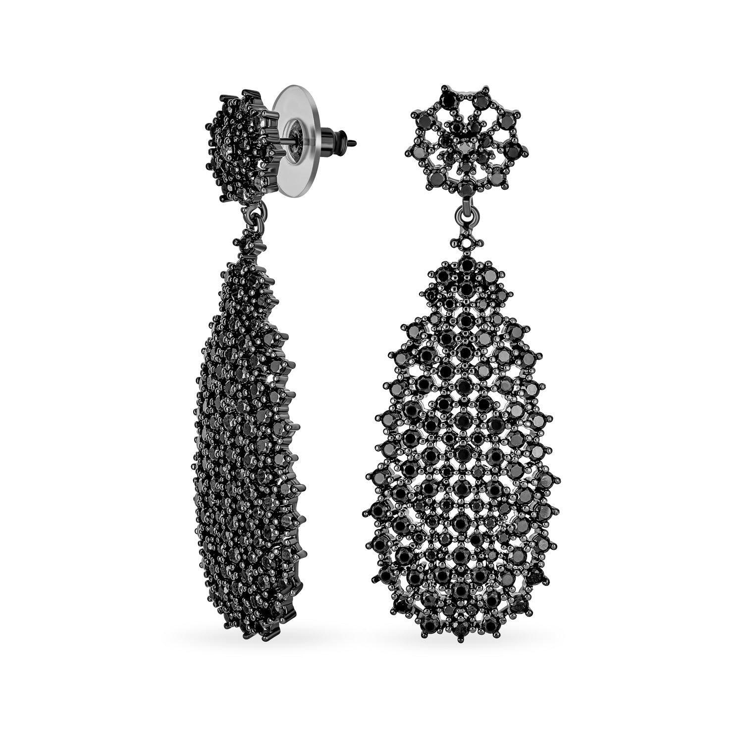 black-dangle-spike-earrings-ag-ez-8016jt_1 Fashion Statement Black Crystal Dangle Large Teardrop Chandelier Earrings - Image 1