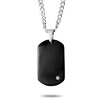 Medium Black Dog Tag Pendant Necklace for Men Stainless Steel 24" Chain - Image 2