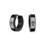 Biker Jewelry Earrings Fleur De Lis Cross Black Huggie Hoop