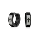 Biker Jewelry Earrings Fleur De Lis Cross Black Huggie Hoop