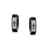Biker Jewelry Earrings Fleur De Lis Cross Black Huggie Hoop - Image 3