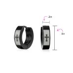 Set of 2 Fleur De Lis Cross Silver Black Huggie Hoop Earrings Stainless Steel - Image 4