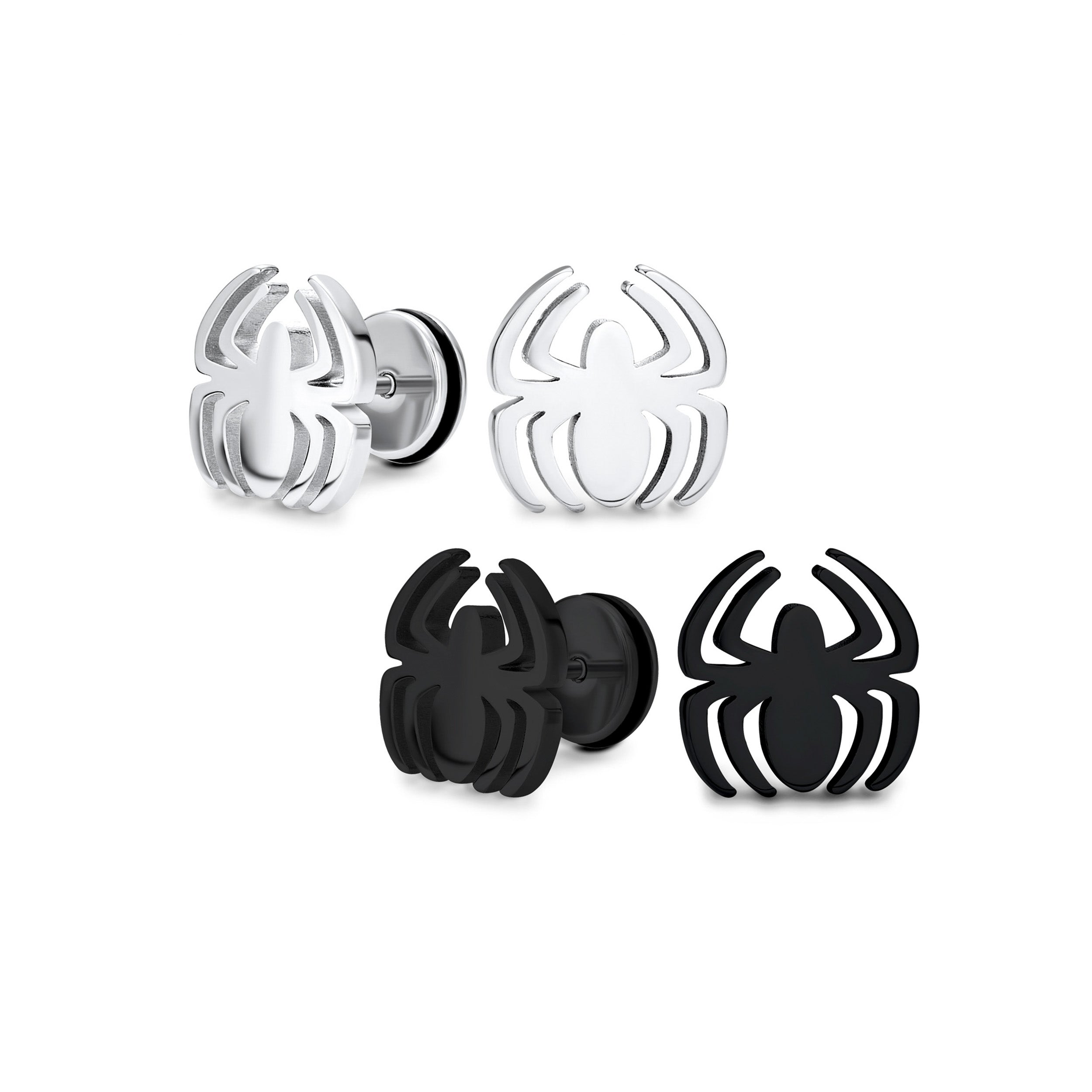 black-earrings-spider-stud-surgical-sgd-alk1082-set-az Set of 2 Black Widow Spider Ear Plug Illusion Stud Earrings Surgical Steel 16G - Image 1