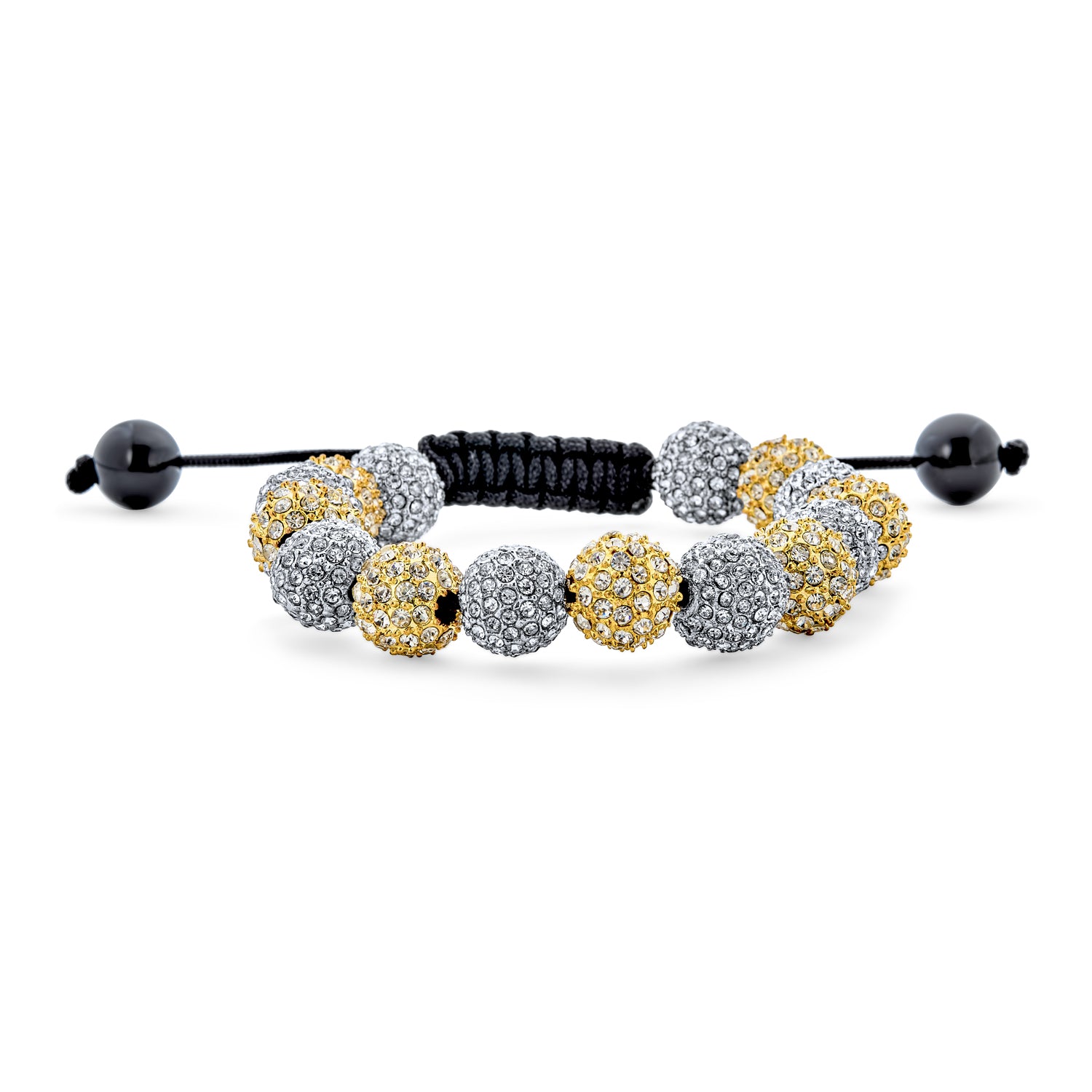 black-gold-silver-shamballa-bracelet-cb-br12671r_1 Silver Gold Two Tone Strand Bracelet with 10MM Pave Crystal Disco Ball for Men - Image 1