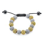 Silver Gold Two Tone Strand Bracelet with 10MM Pave Crystal Disco Ball for Men - Image 2