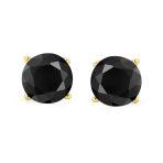 Set of 2 Round Black CZ Stud Earrings Gold Plated Sterling Silver 6MM & 8MM - Image 2