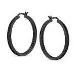 Black Cubic Zirconia Pave CZ Hoop Earrings Silver 1.5 Inch - Image 4