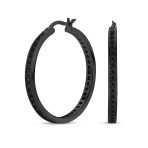 Black Cubic Zirconia Pave CZ Hoop Earrings Silver 1.5 Inch