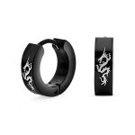 Laser Etched Dragon Mini Hoop Huggie Earrings Stainless Steel