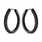 Large Cubic Zirconia Pave CZ Big Oval Black Hoop Earrings Inside Out Design - Image 3