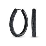 Large Cubic Zirconia Pave CZ Big Oval Black Hoop Earrings Inside Out Design