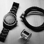 Geometric Pave CZ Accent Rectangle Signet Greek Key Band Ring Black Enamel Steel - Image 4