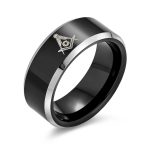 Square Compass Freemason Masonic Titanium Band Ring Silver Tone Comfort Fit 8MM