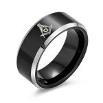 Square Compass Freemason Masonic Titanium Band Ring Silver Tone Comfort Fit 8MM