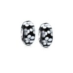 Set of 2 Murano Glass Charm Bead Sterling Silver Core Floral Design for Bracelet - Image 2