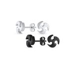 Set of 2 Tribal Star Swirl Stud Earrings Black Plated Steel 7.5MM