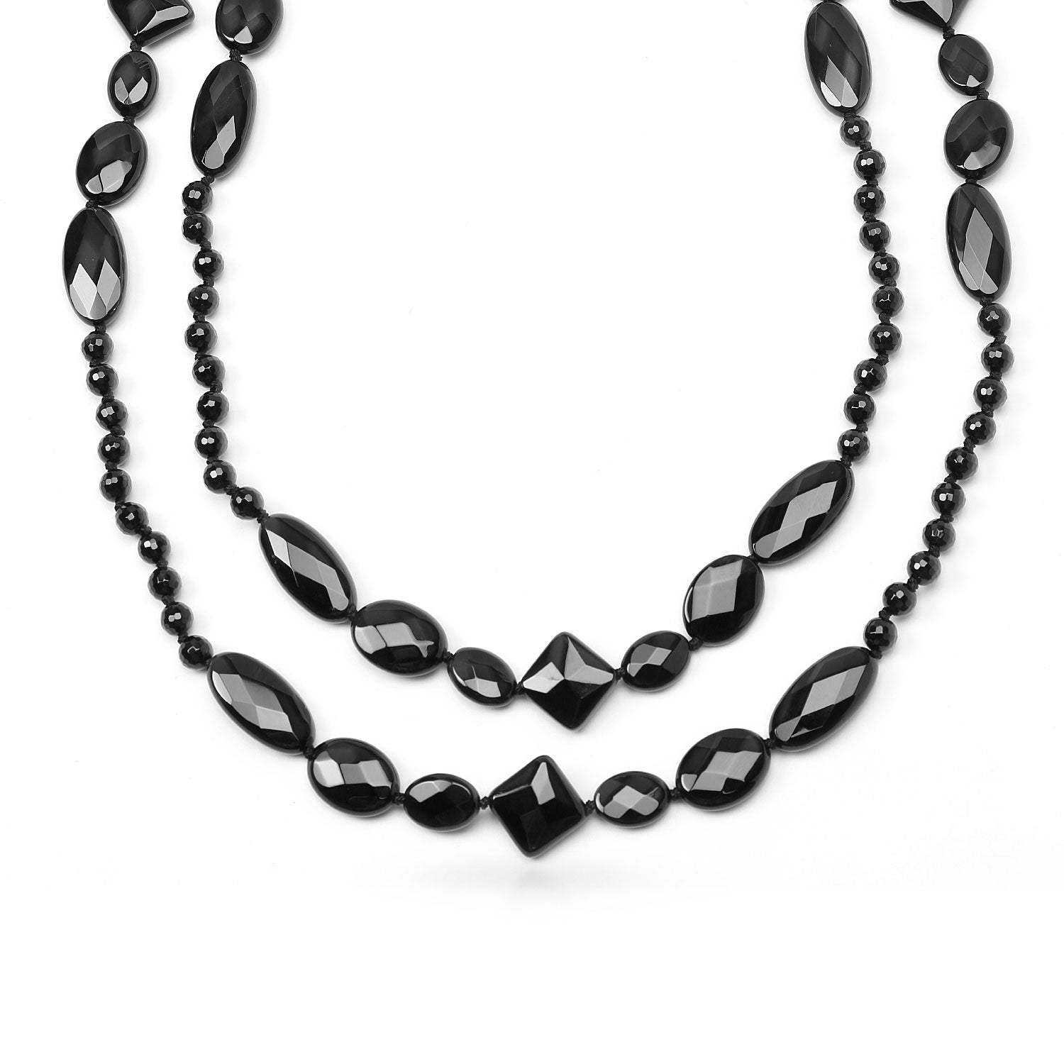 black-onyx-bead-necklace_cb-nc12261 Geometric Faceted Onyx Beads Long Layering Strand Necklace 53 Inch - Image 1