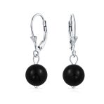 Simple Gemstone 8MM Drop Ball Earrings Secure Hinge Lever Back Sterling Silver - Image 3