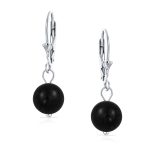 Simple Gemstone 8MM Drop Ball Earrings Secure Hinge Lever Back Sterling Silver - Image 19