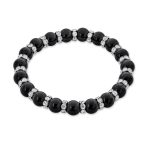 White Pink Black Simulated Pearl Stretch Bracelet with Crystal Rondelle Spacers - Image 6