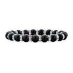 White Pink Black Simulated Pearl Stretch Bracelet with Crystal Rondelle Spacers - Image 3