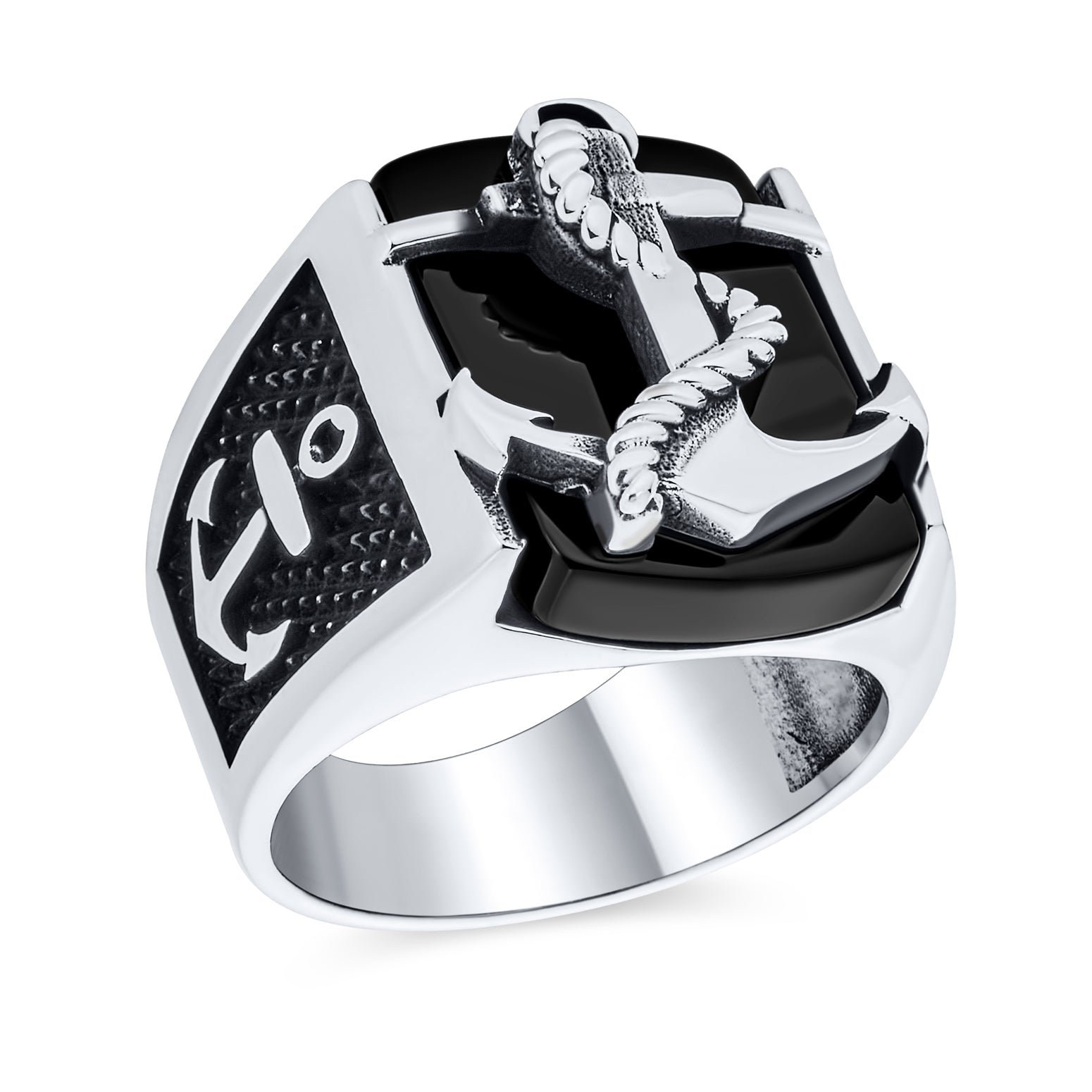 black-onyx-mens-anchor-ring_pts-zky-669-ca-par_1 Mens Silver Ring Nautical Black Onyx Gemstone Anchor Signet .925 Sterling Silver - Image 1