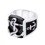 Mens Silver Ring Nautical Black Onyx Gemstone Anchor Signet .925 Sterling Silver - Image 3