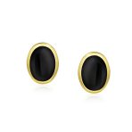 Onyx Turquoise Bezel Set Dome Button Oval Stud Earrings Gold Plated Sterling Silver - Image 5