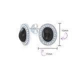 Classic Black Onyx Semi Precious Gemstone Milgrain Bezel Halo Oval Stud Earrings .925 Sterling Silver - Image 8