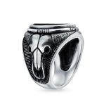Men's Black Onyx Oval Western Texas Longhorn Skull Signet Ring .925 Sterling Silver - Image 5