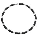 Black Onyx Tube Link Pendant Necklace & Oval Drop Earrings Jewelry Set Silver - Image 3