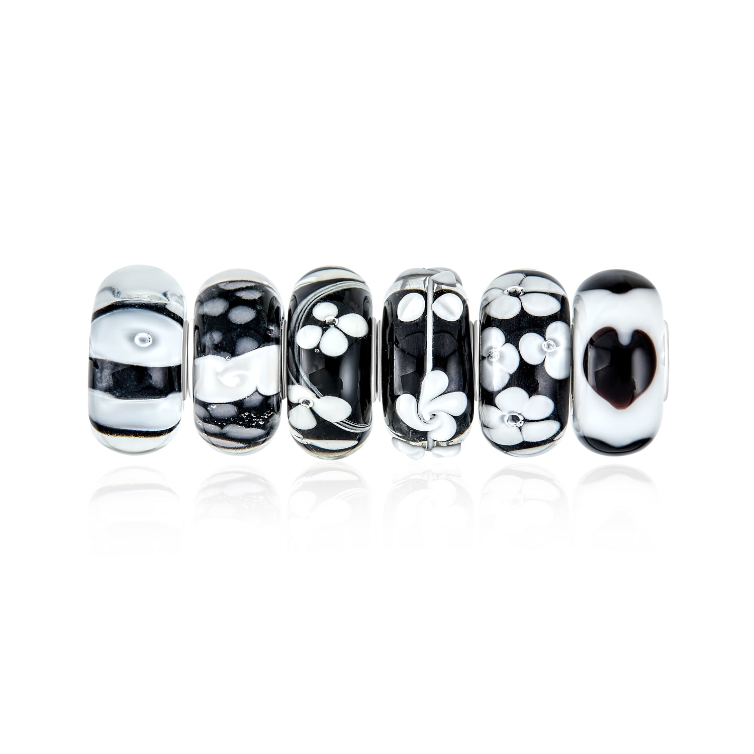 black-onyx-white-murano-bead-bundle_pbx-hgsc-78-az_1 Mixed Set Sterling Silver Core Murano Glass Charm Bead for European Bracelet - Image 1
