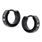 Mens Earrings Black IP Stainless Steel Biker Jewelry USA Stars Hoop Huggie - Image 3