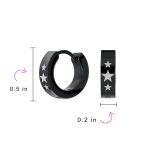 Mens Earrings Black IP Stainless Steel Biker Jewelry USA Stars Hoop Huggie - Image 7