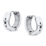 Mens Earrings Black IP Stainless Steel Biker Jewelry USA Stars Hoop Huggie - Image 4
