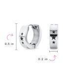 Mens Earrings Black IP Stainless Steel Biker Jewelry USA Stars Hoop Huggie - Image 8