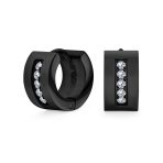 Channel Set CZ Huggies Mini Hoop Earrings Row Gold or Black Stainless Steel - Image 2