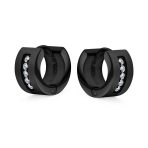 Channel Set CZ Huggies Mini Hoop Earrings Row Gold or Black Stainless Steel - Image 6