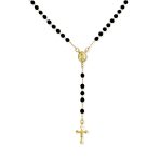 Black Bead Rosary Necklace Virgin Mary Crucifix Cross Gold