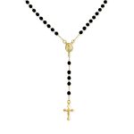 Black Bead Rosary Necklace Virgin Mary Crucifix Cross Gold