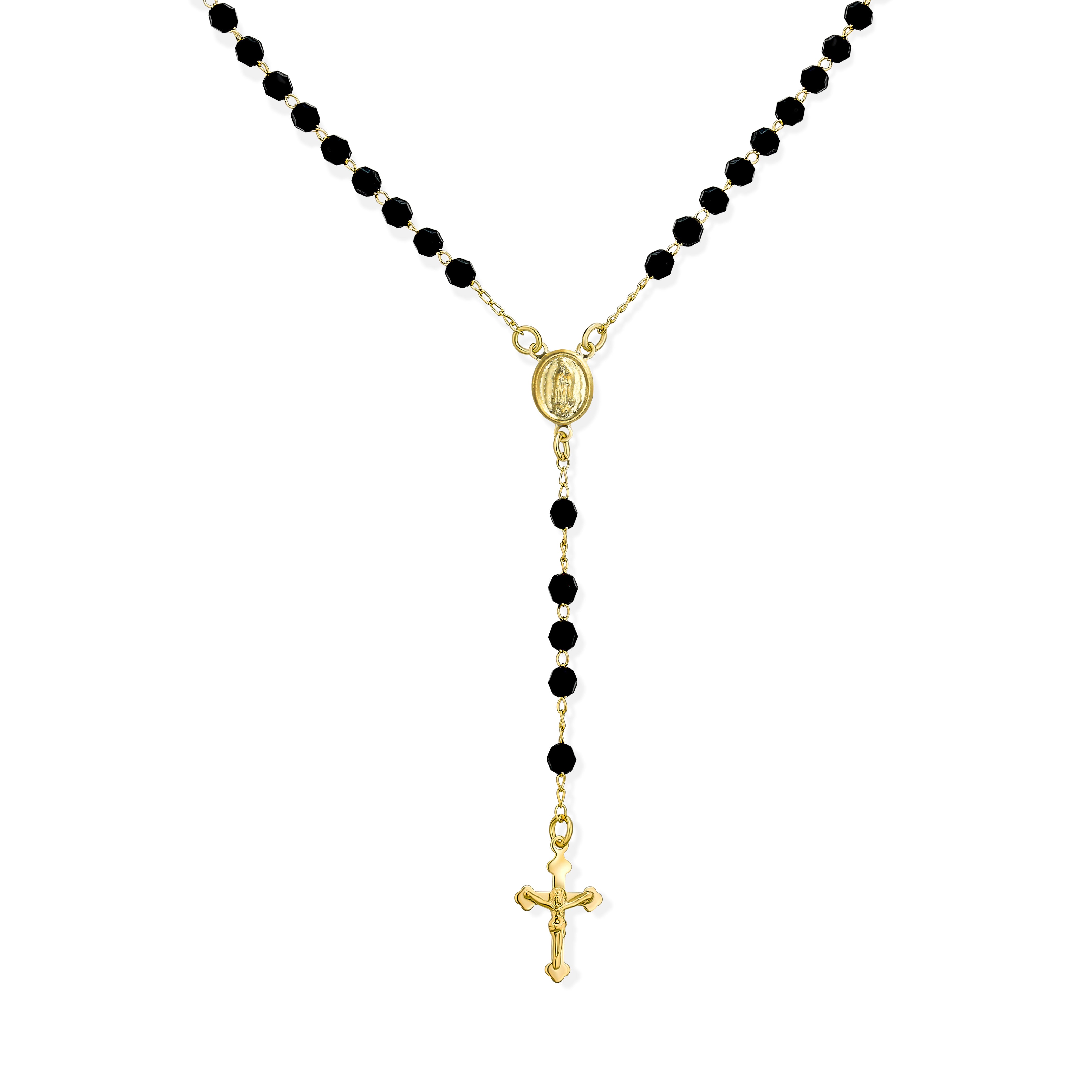 black-radiance-rosary-onyx-crucifix-cross-necklace_sgs-ro1030_21 Black Bead Rosary Necklace Virgin Mary Crucifix Cross Gold - Image 1