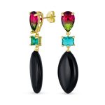 Fashion Tri Color Multi-Tier Statement Rhombus Teardrop Dangling Earrings