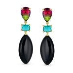 Fashion Tri Color Multi-Tier Statement Rhombus Teardrop Dangling Earrings - Image 3