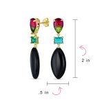 Fashion Tri Color Multi-Tier Statement Rhombus Teardrop Dangling Earrings - Image 5